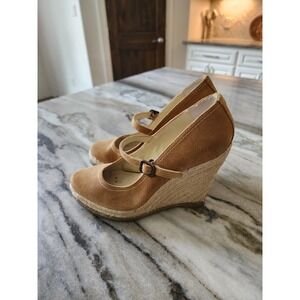 DV‎ Dolce Vita Tan Suede Mary Jane Espadrille Wedge Sandals Camel Brown Heel 8